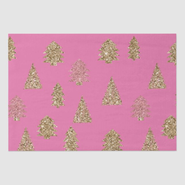 Papel De Seda Glam Purpurina de Oro Rosa Girly Árboles de Navida (Anverso)