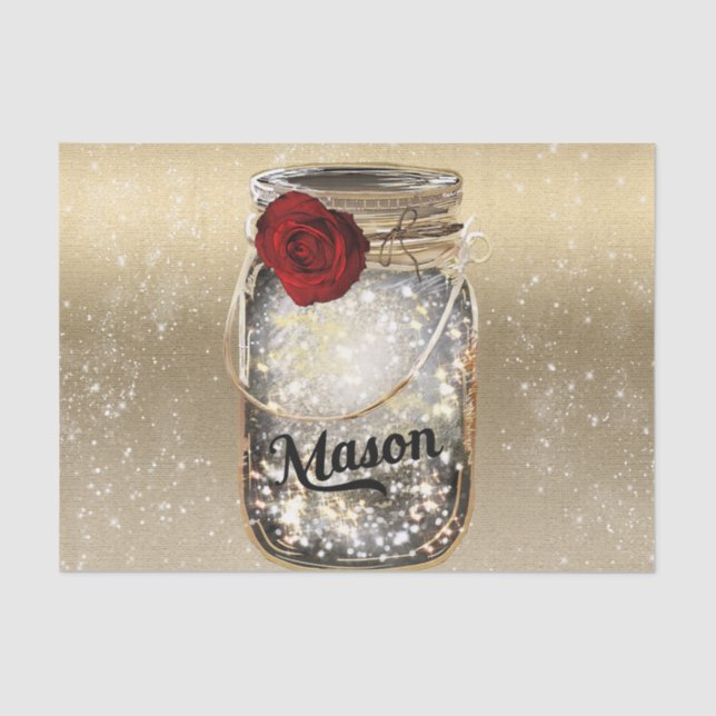 Papel De Seda Glam Red Rose Mason Jar (Anverso)