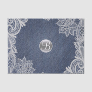 Papel De Seda Glam Rústico Denim & Lace Elegante Monograma Inici