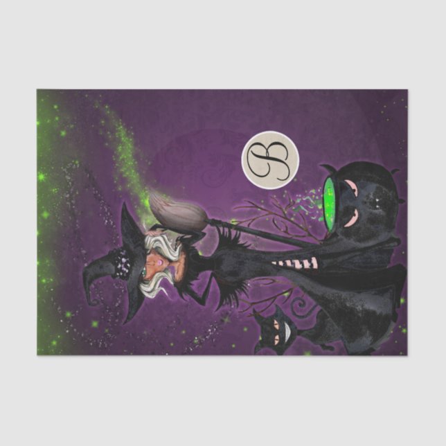 Papel De Seda Glam Witch Halloween Monograma Letra inicial (Anverso)