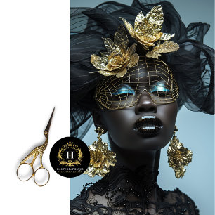 Papel De Seda Glamoroso Oro Negro Floral Máscara de jaula de páj