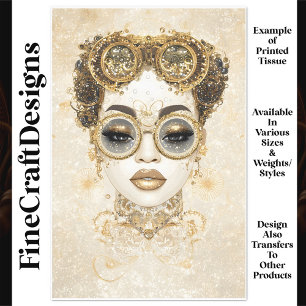 Papel De Seda Glamoso Chic Steampunk Femenino Decoupage Dorado Q