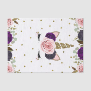 Papel De Seda Glámour Floral Oscuro Unicornio Cumpleaños Dorado