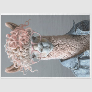 Papel De Seda Glamour Pink Haired Llama Salon Day Decoupage