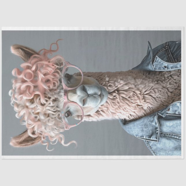 Papel De Seda Glamour Pink Haired Llama Salon Day Decoupage (Anverso)