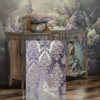 Papel De Seda Glícine Paloma Púrpura Plateado Damasco Antiguo