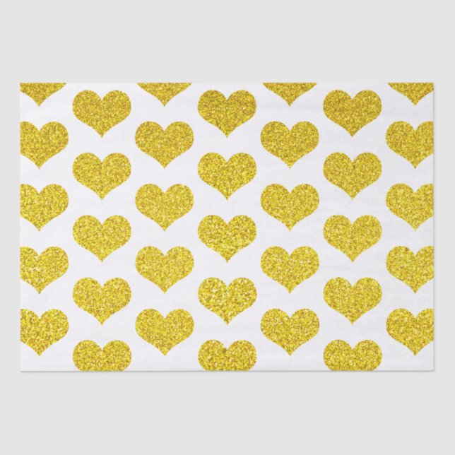 Papel De Seda Glittery Golden Heart Patterns Bodas Vacaciones (Anverso)