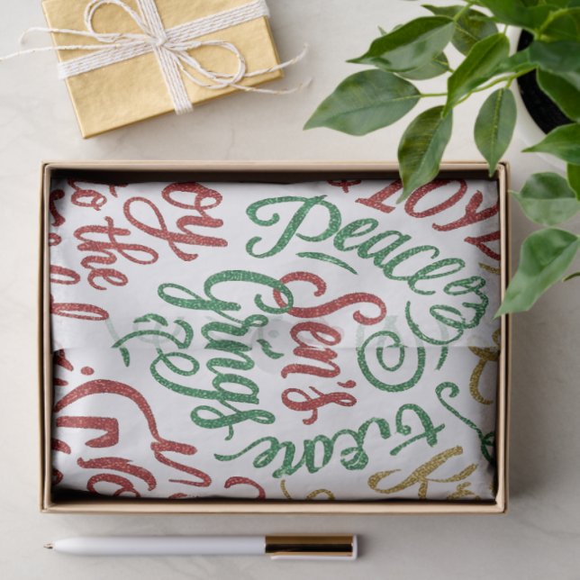 Papel De Seda Glittery Merry Christmas and Joy Typography (Regalo )