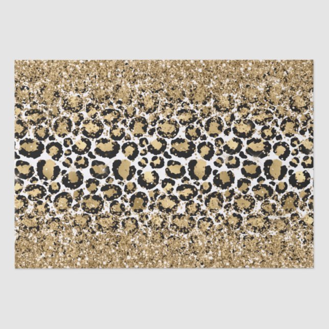 Papel De Seda Glitz de impresión de leopardo de oro negro (Anverso)
