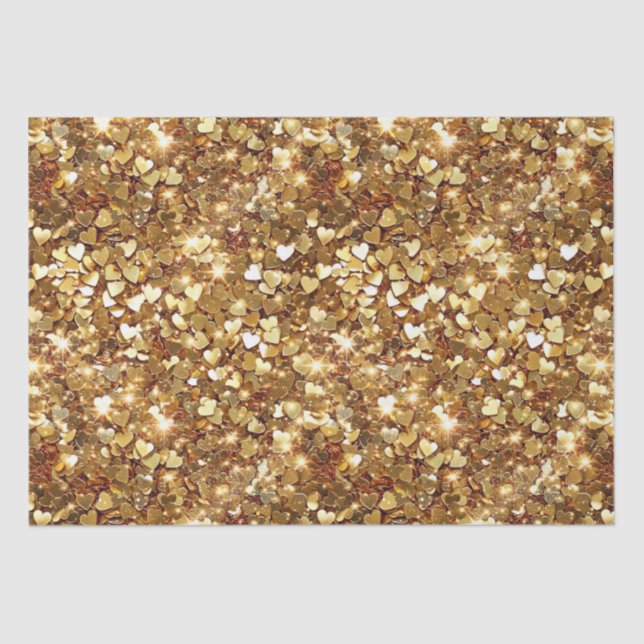 Papel De Seda Glitzy Gold Glam Sparkle Hearts (Anverso)
