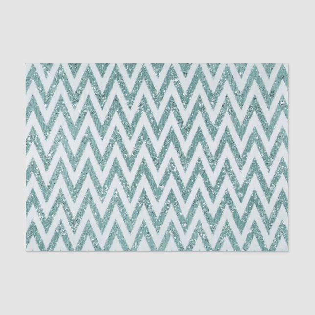 Papel De Seda Glitzy Green White Chevron Strips Navidades (Anverso)