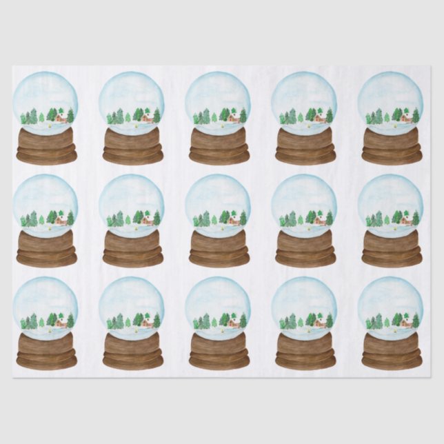 Papel De Seda Globe de Nieve acuarela con cabina de troncos y ár (Anverso)