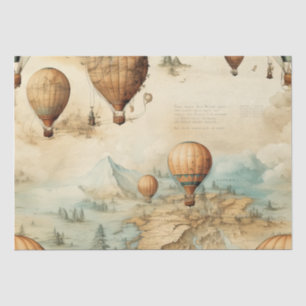 Papel De Seda Globo aerostático antiguo paisaje mapa sepia