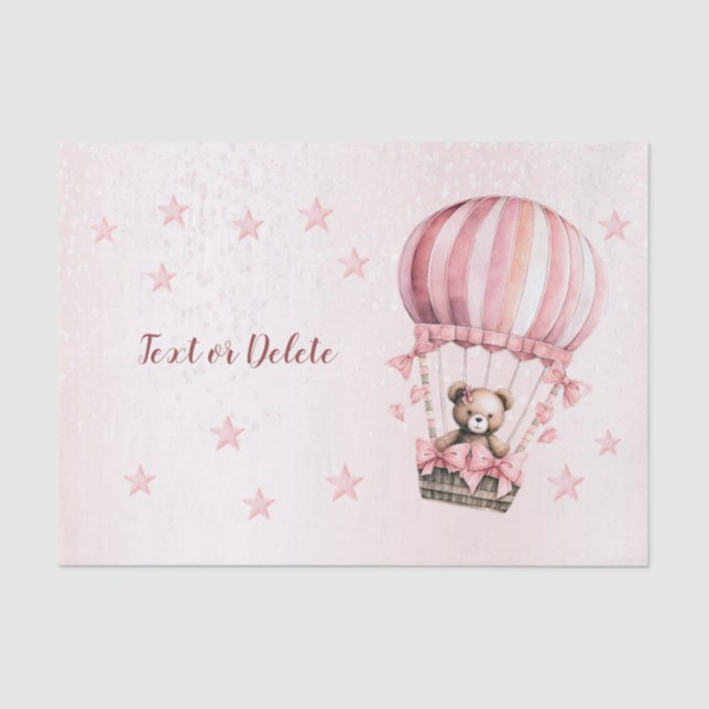 Papel De Seda Globo aerostático de osito de peluche rosa cute ac (Anverso)