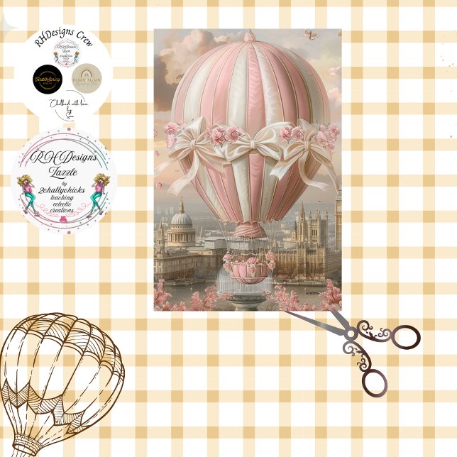 Papel De Seda Globo aerostático rosa decoupage París (Subido por el creador)