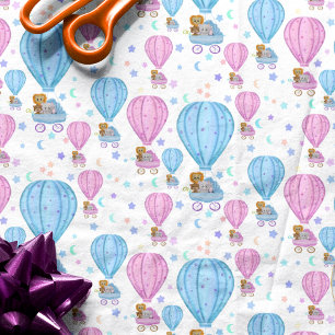 Papel De Seda Globo aerostático rosa y azul Animales lindos