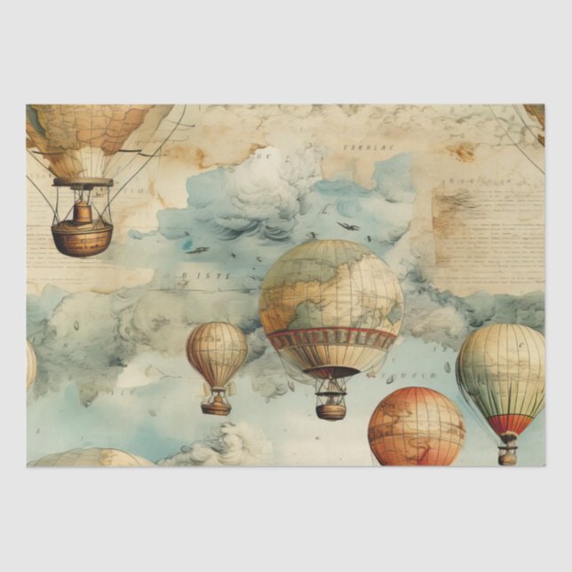 Papel De Seda Globo de aire caliente de época en un paisaje sere (Anverso)