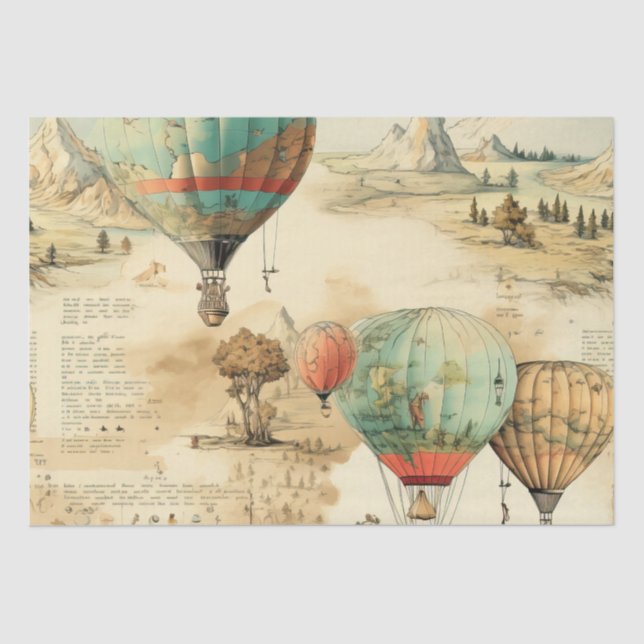 Papel De Seda Globo de aire caliente de época en un paisaje sere (Anverso)