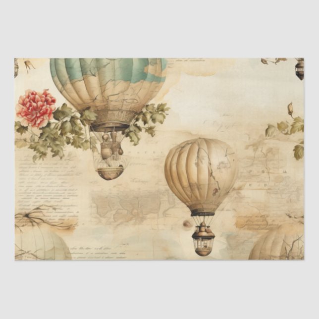 Papel De Seda Globo de aire caliente de época en un paisaje sere (Anverso)