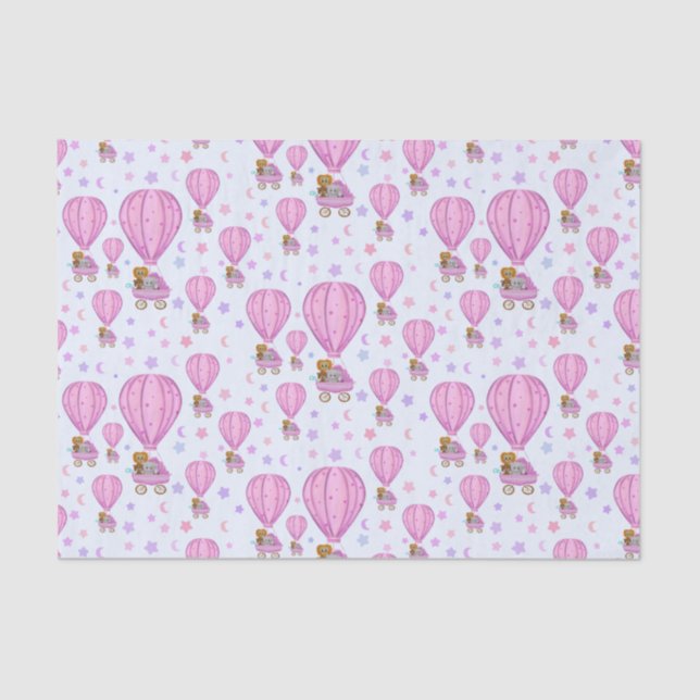 Papel De Seda Globos aerostáticos rosados para bebé (Anverso)