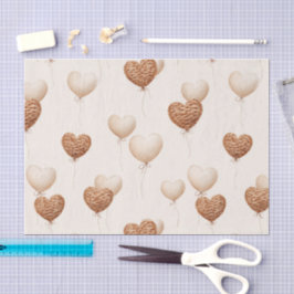 Papel De Seda Globos con Corazones Marrón Crema Amor en el Aire