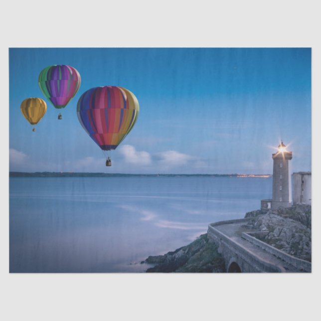 Papel De Seda Globos de aire caliente Ocean Lighthouse Decoupage (Anverso)