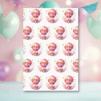 Papel De Seda Globos de aire caliente rosados y dorados de bonit