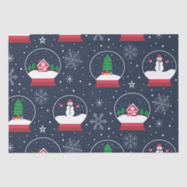 Papel De Seda Globos de nieve con hombres de nieve y árboles de