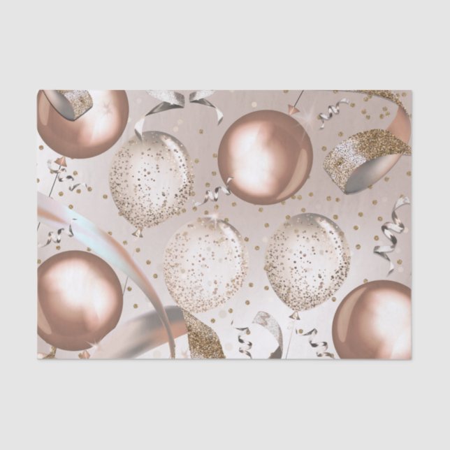 Papel De Seda Globos de Rosa Dorado y Brillo para Fiesta Dulces  (Anverso)
