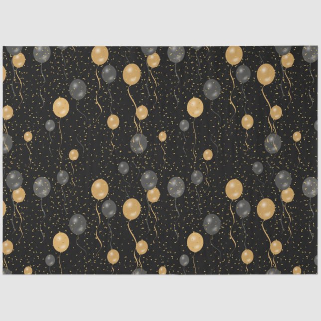 Papel De Seda Globos elegantes de oro y negro (Anverso)