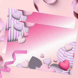 Papel De Seda Globos rayados de corazón blanco y rosado en San V