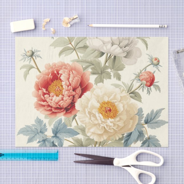 Papel De Seda Gloriosas peonías patrón continuo (Artesanía)