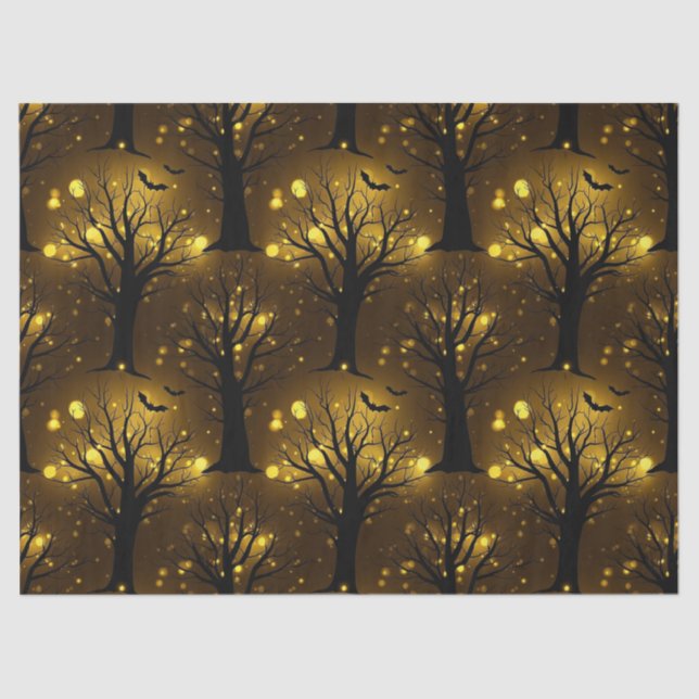 Papel De Seda Glowing Haunted Forest Bokeh - Night Trees (Anverso)