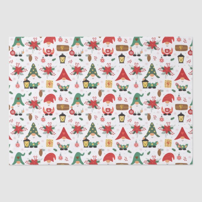 Papel De Seda Gnomas Rojo Y Verde Para Navidades (Anverso)