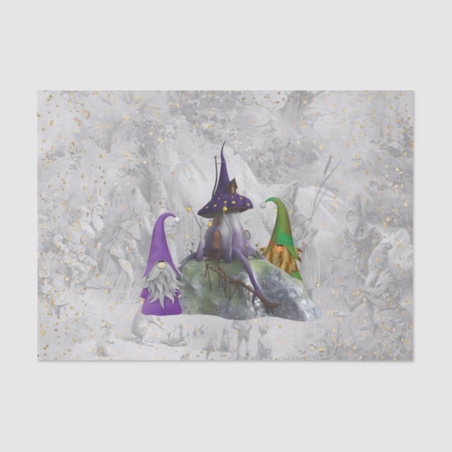 Papel De Seda Gnome Purple House Gold Confetti Decoupage (Anverso)
