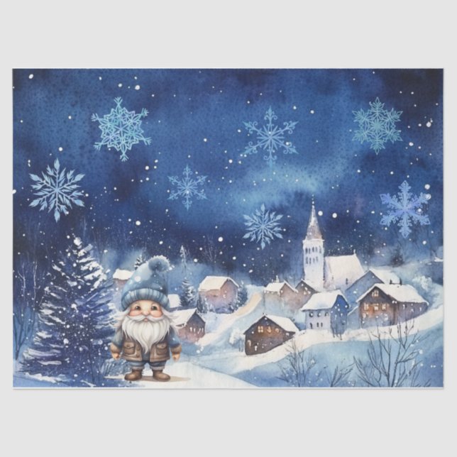 Papel De Seda Gnome y Snowflakes Navidades azules extraordinario (Anverso)