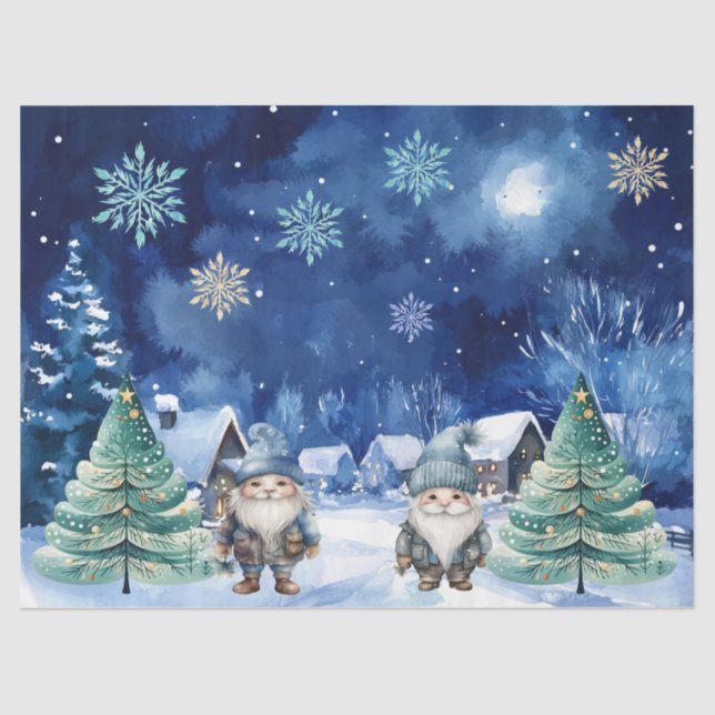Papel De Seda Gnome y Snowflakes Navidades azules extraordinario (Anverso)