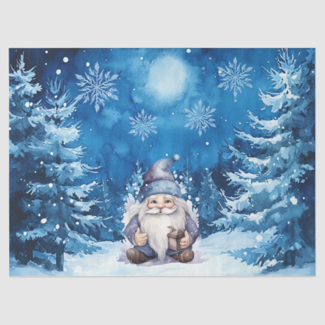 Papel De Seda Gnome y Snowflakes Navidades azules extraordinario (Anverso)