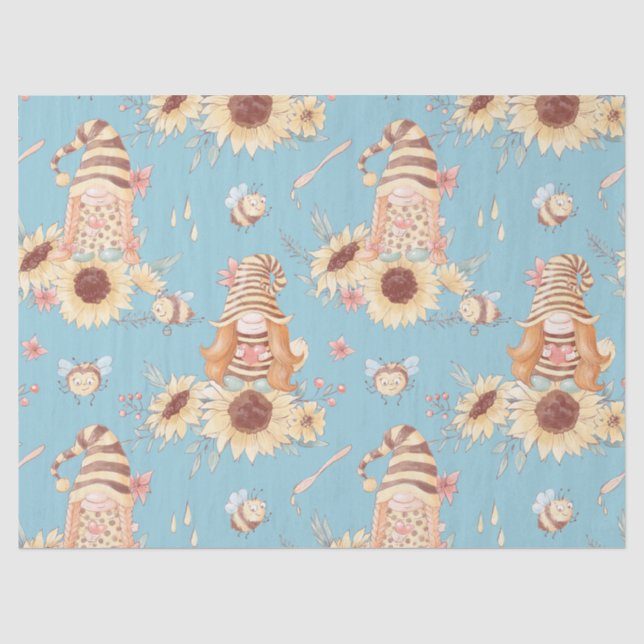Papel De Seda Gnomes, abejas y girasoles (Anverso)