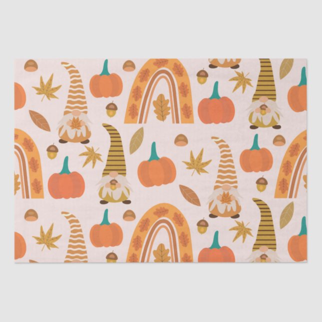 Papel De Seda Gnomes de Acción de Gracias con arco iris y hojas  (Anverso)