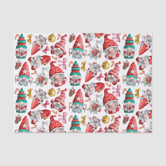 Papel De Seda Gnomes de Navidades acuarelas, ornamentos (Anverso)