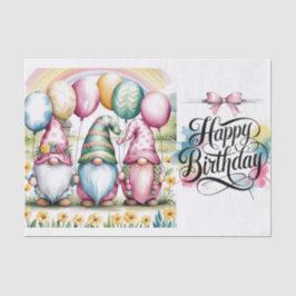 Papel De Seda Gnomes de Pascua en acuarela Feliz cumpleaños