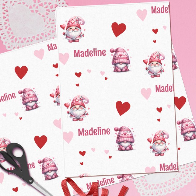 Papel De Seda Gnomes de San Valentín rosados personalizados (Subido por el creador)