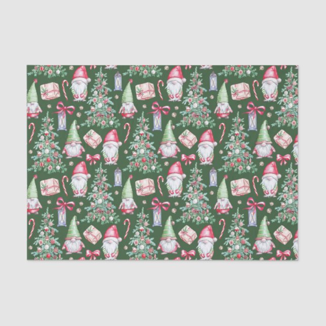 Papel De Seda Gnomes Navidades de acuarela, árboles de Navidad (Anverso)
