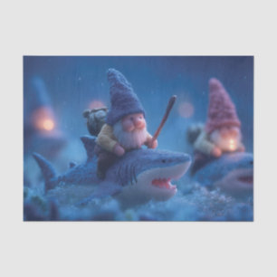 Papel De Seda Gnomes singulares montando sobre los tiburones