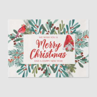 Papel De Seda Gnomo de Feliz Navidad, Cardenal Rojo, Baya de Ace
