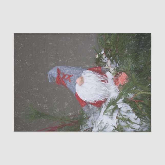 Papel De Seda Gnomo Rústico Gris Rojo Fiesta de Navidad (Anverso)