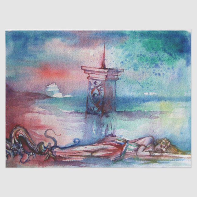 Papel De Seda GNOMON Y DAMA DE LA Leyenda Arturana DEL LAGO (Anverso)