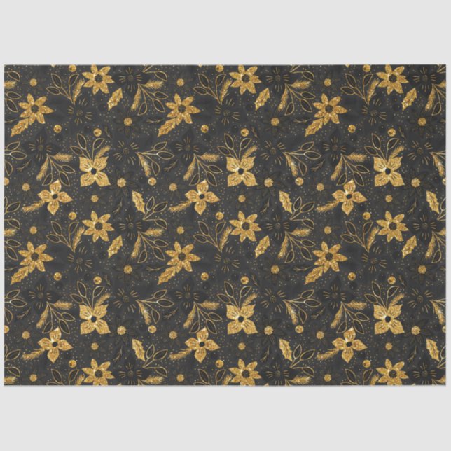 Papel De Seda Gold and Black Christmas Poinsettia Flowers (Anverso)