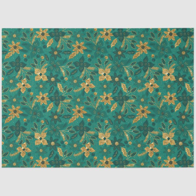 Papel De Seda Gold and Green Christmas Poinsettia Flowers (Anverso)